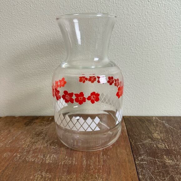 Vintage Retro Juice 1.5 Liter Glass Pitcher Carafe Red Floral Diamond Pattern - Picture 2 of 7